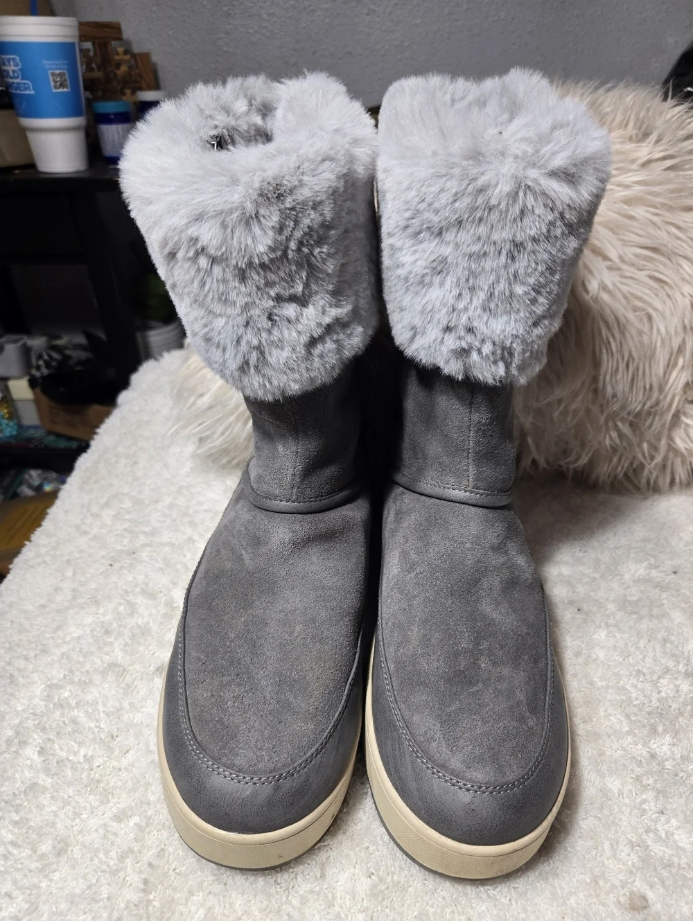 Koolaburra by UGG Women's Tynlee Suede & Faux Fur High Boots Gray Size 10